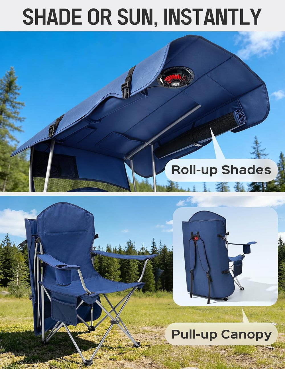 East Oak Camping Chair with Canopy & Fan, 25" High Back Canopy Chair...