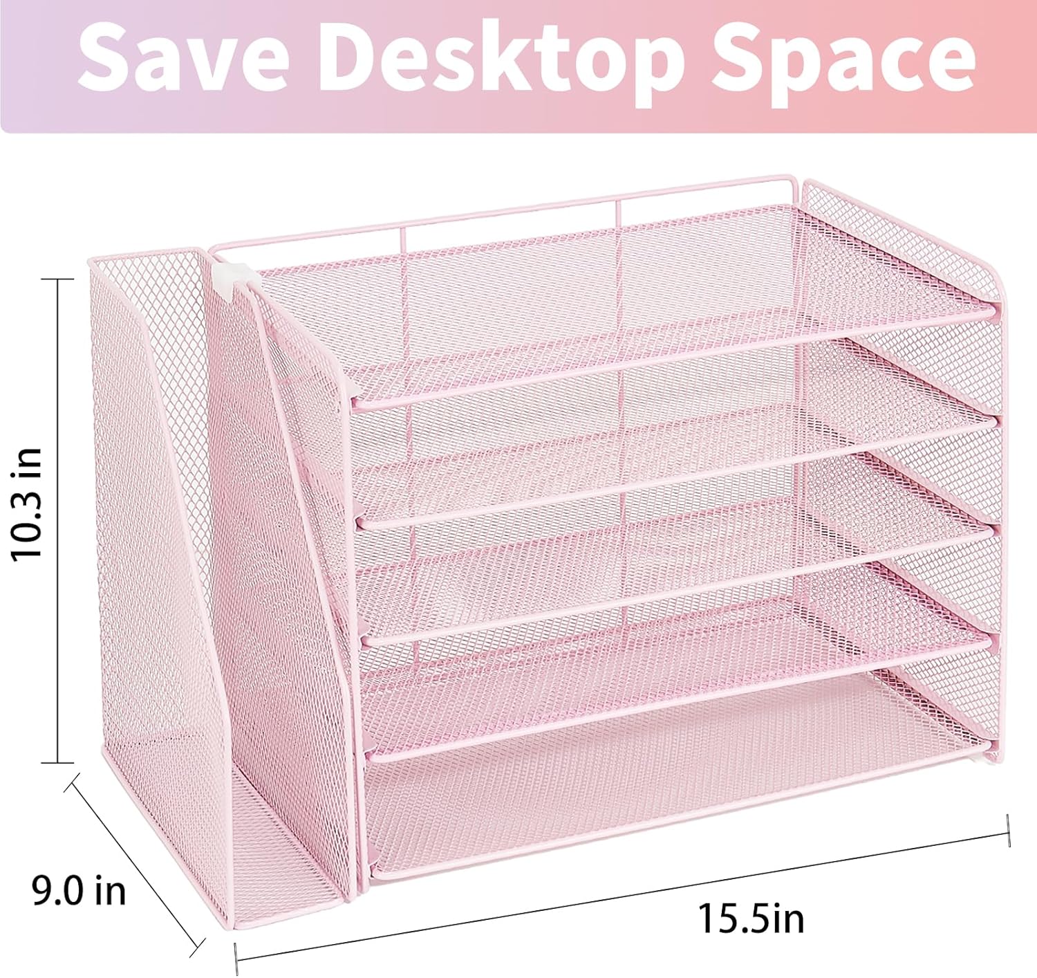 OPNICE 5-Tier Paper Organizer with Magazine Holder, Desk Organizers and Accessories, Office Desk Accessories & Workspace Organizers, Desktop File Organizer for Office Supplies Storage, Pink