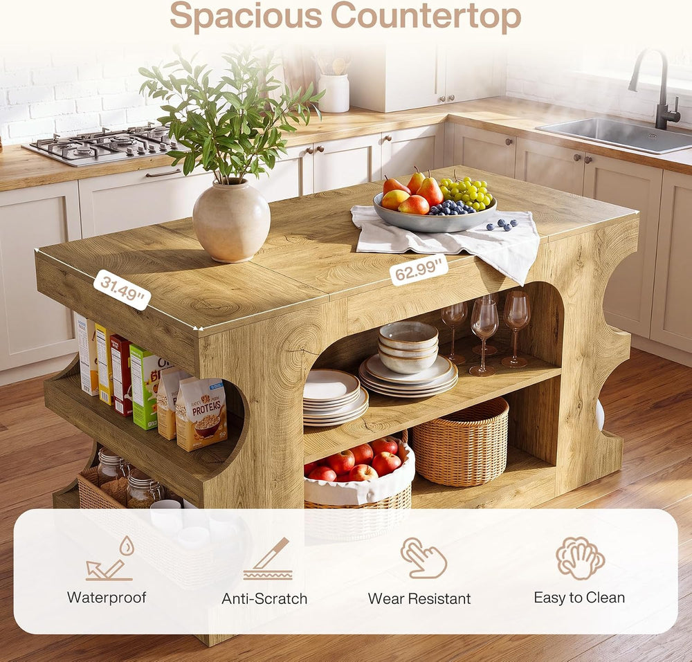 Tribesigns 63" Kitchen Island with Storage and Seating Area, Island Tabl...