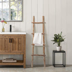 LuxenHome 60-Inch Tall Solid Wood Natural 4-Rung Blanket Ladder