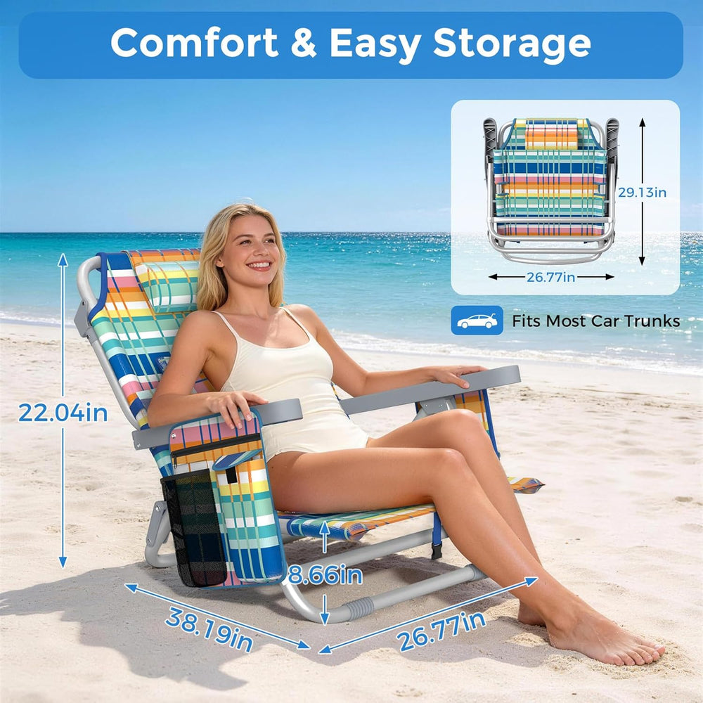 5-Position Backpack Beach Chair for Adults with Lumbar, Foldable Tall Heavy-D...