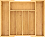 VaeFae Bamboo Drawer Organizer, Expandable Silverware Drawer Organizer, Cutlery Tray with Dividers for Kitchen Utensils, Medium