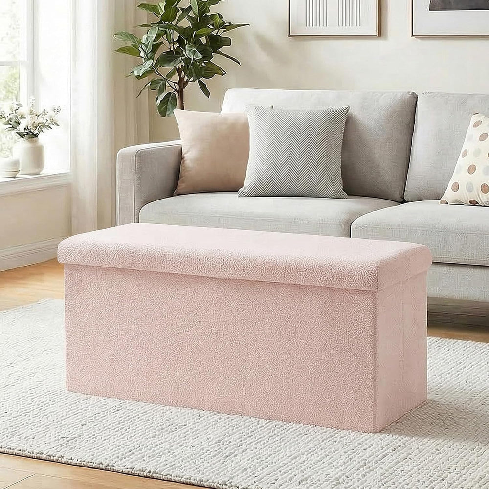 30 Inches Storage Ottoman Bench - Square Ottoman with Sherpa Top,Storage Benc...