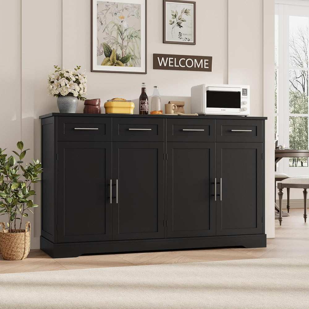 HOSTACK 60" W Sideboard Buffet Cabinet with Storage, Kitchen Cabinet, Black