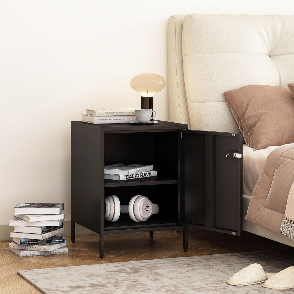 Steehoom Metal Lockable Nightstand, Single Door Locker Metal End Table Small ...