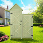 Outdoor Storage Cabinet - Waterproof Metal Roof & Wooden Vertical Design, Tall Garden Tool Shed with Multiple Shelves for Patio, Backyard, Lawn, Yard (Green, 22" x 46" x 67")