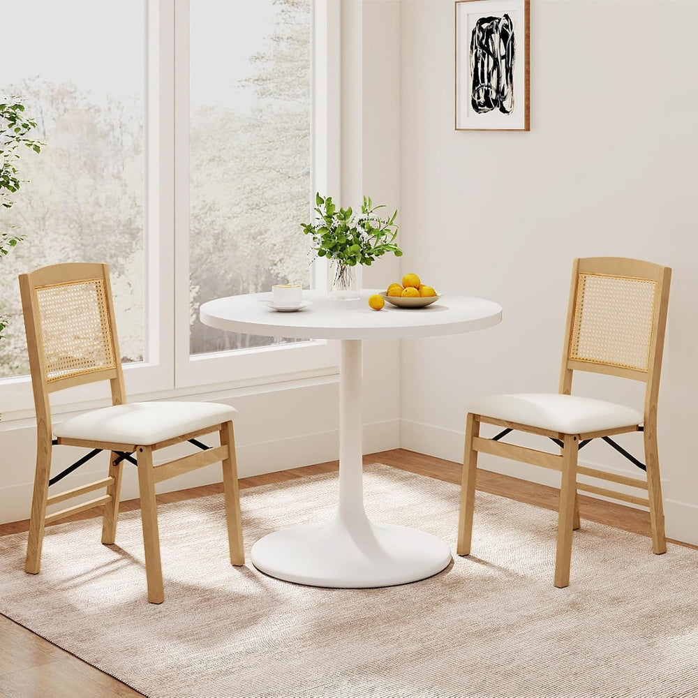 GIANTEX Folding Dining Chairs Set of 4, Rubber Wood Kitchen Chair w/Linen Pad...