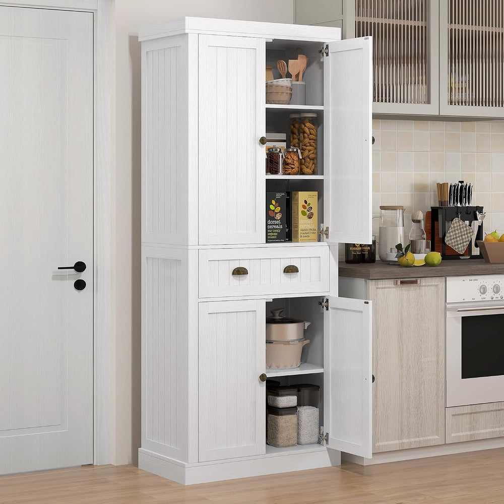 72" Farmhouse Kitchen Pantry Cabinet, Freestanding Tall Storage Cabinet ...