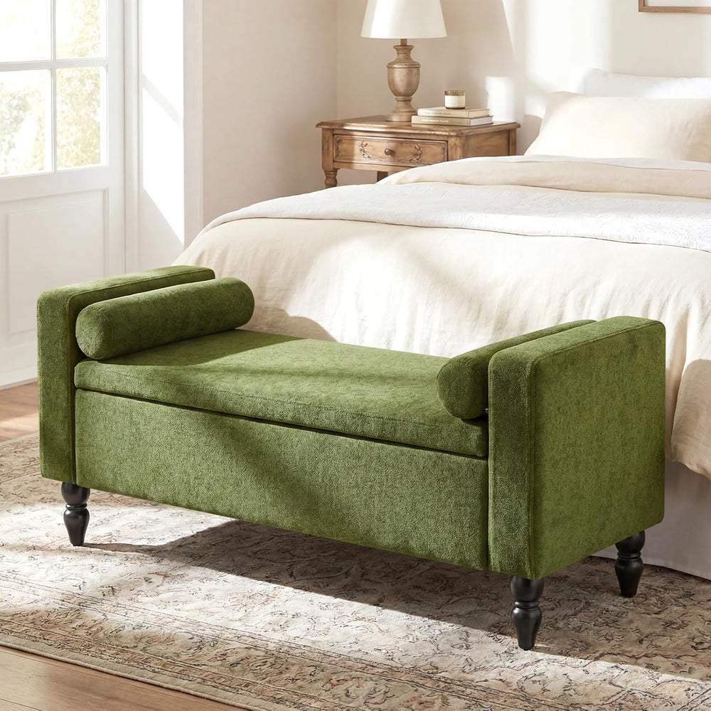 End of Bed Bench for Bedroom, 45.7" Linen Storage Ottoman Bench with Rem...