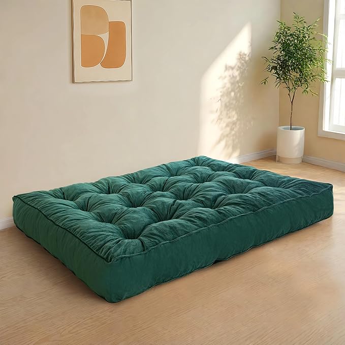 MAXYOYO 8" Futon Mattress, Queen Size Extra Thick Futons Sofa Couch Bed for Adults, Velvet Floor Mattress Shredded Foam Filling (Frame Not Included)