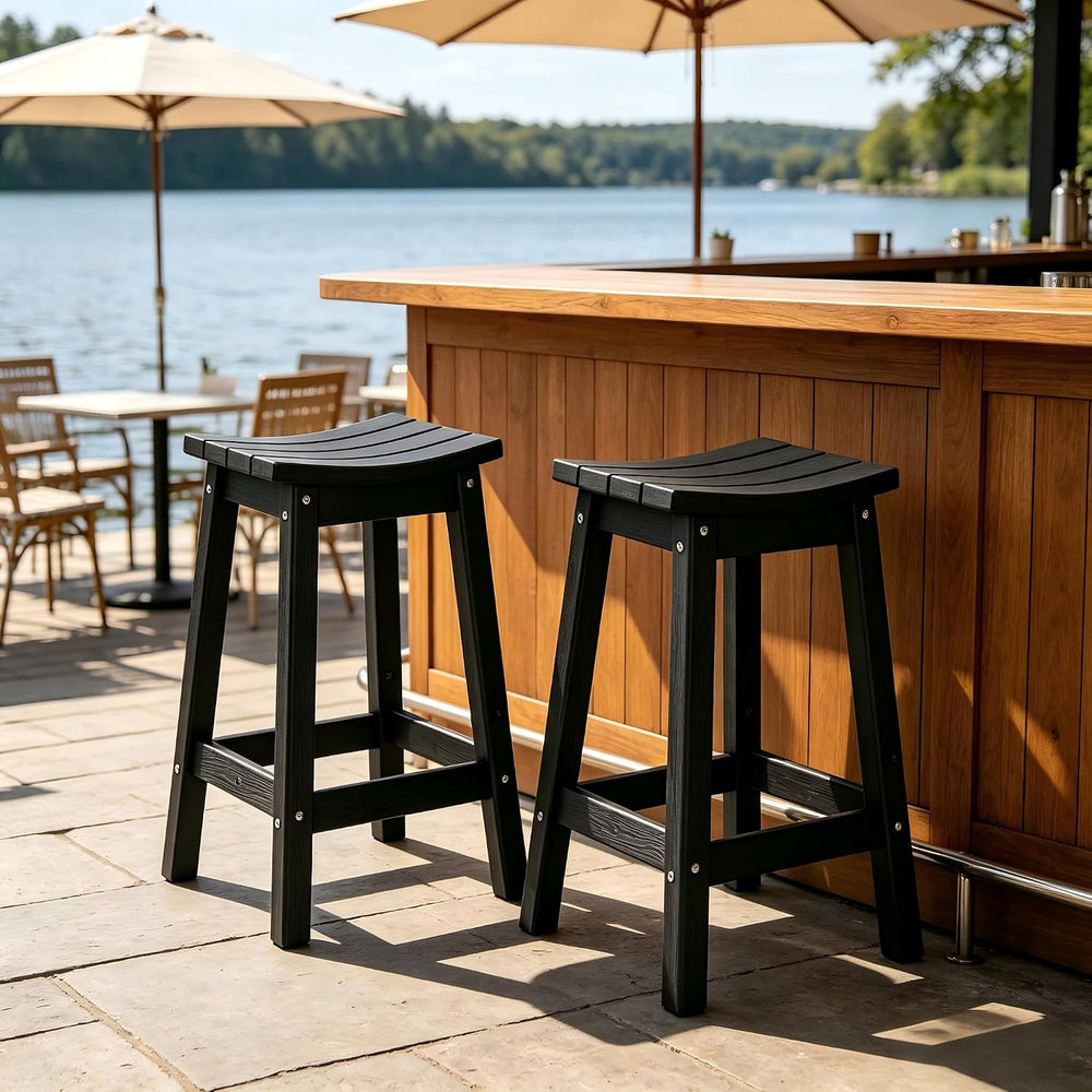 AMILY 24'' HDPE Bar Stool Set of 2, Weather Resistant Outdoor Bar Sto...
