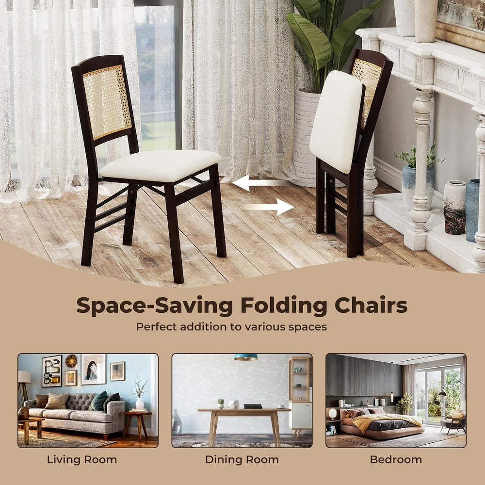 HAPPYGRILL Folding Dining Chairs Set of 4, Wood Kitchen Chair with Rattan Bac...