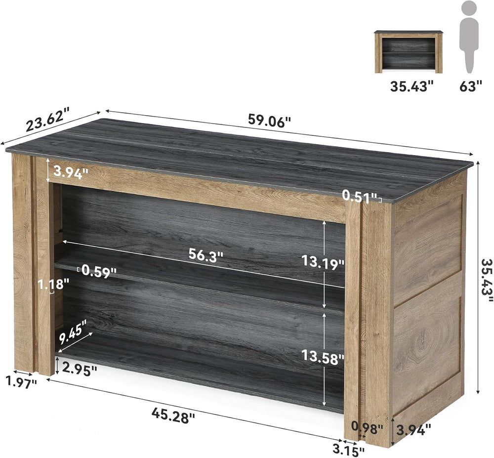 Tribesigns 59" Kitchen Island with Seating and Storage, Wood Kitchen Isl...