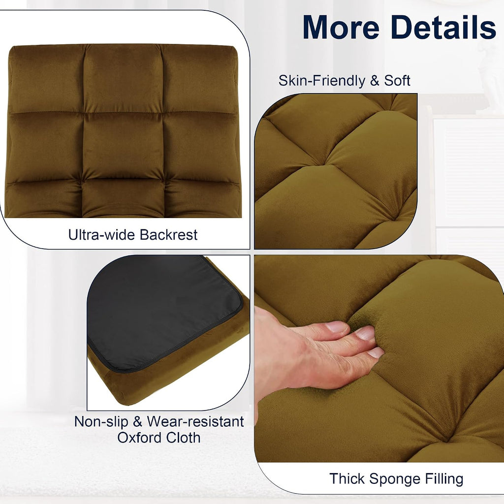 Floor Chair, 24 inches Wide Oversized Velvet Armless Lay Flat Floor seat Padded Meditation Chair with 6 Adjustable Position Ergonomic Comfortable Convenient (Modern, LRSF-014-TAN)