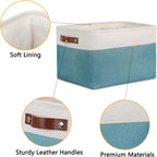 DULLEMELO Storage Baskets for Shelves, Fabric Collapsible Rectangular Storage Bins for Shelves, Closets, Nursery, Home, Empty Gift Baskets (3-Pack Medium-15 inch X 11 inch X 9.5 inch , White&Teal)