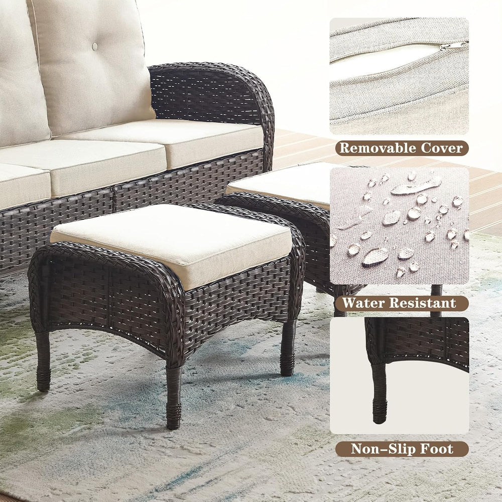 Belord Outdoor Ottomans for Patio Foot Rest - 25 Inch PE Wicker Foot Stool Se...