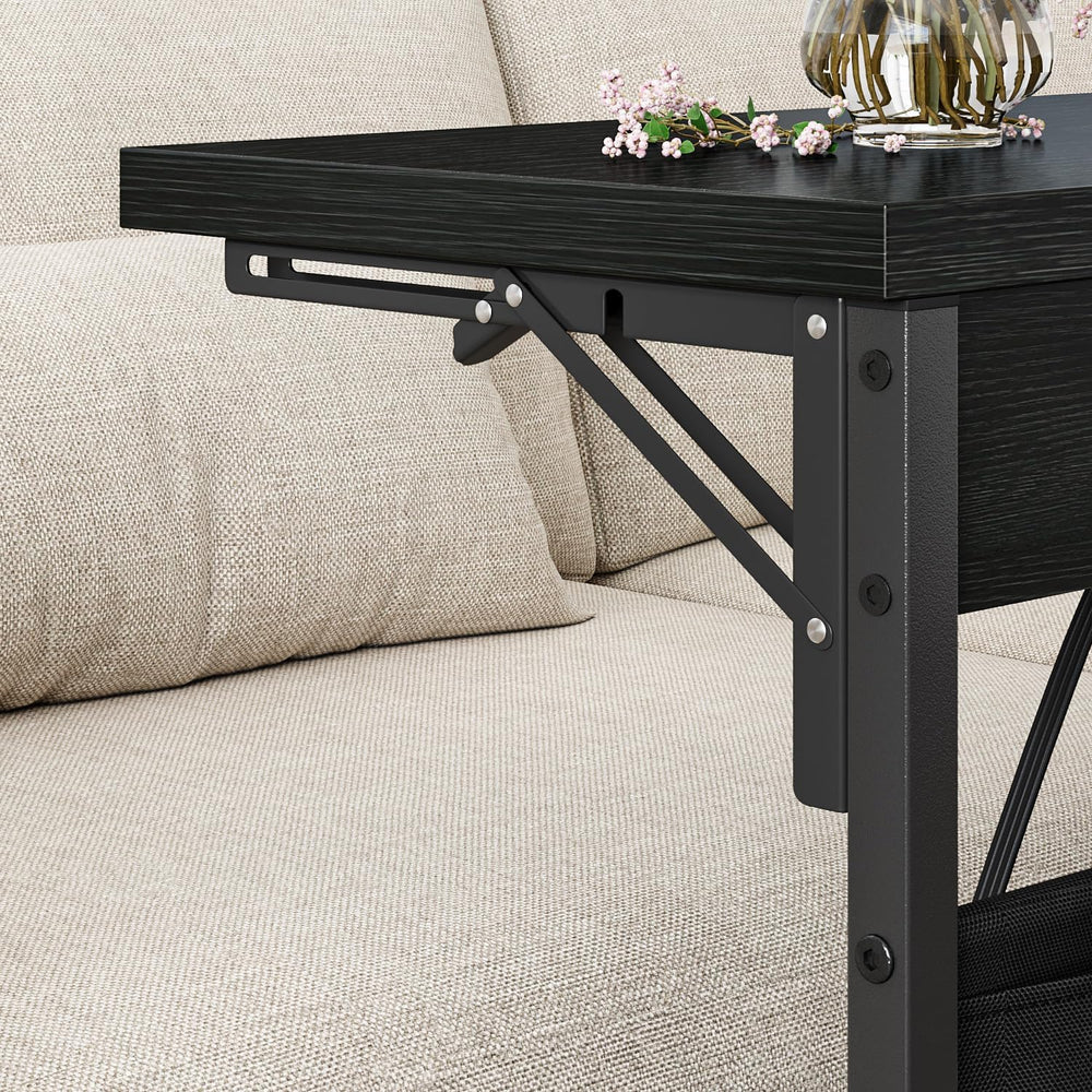 Folding C Table with Charging Station, C Shaped End Table, Sofa Tv Tray Table...
