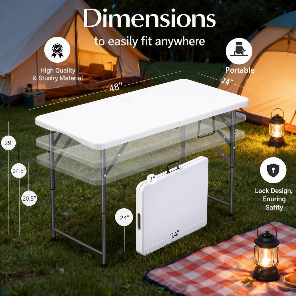 4 Feet Folding Table Adjustable Height with Carry Handle, Steel Legs | Heavy ...