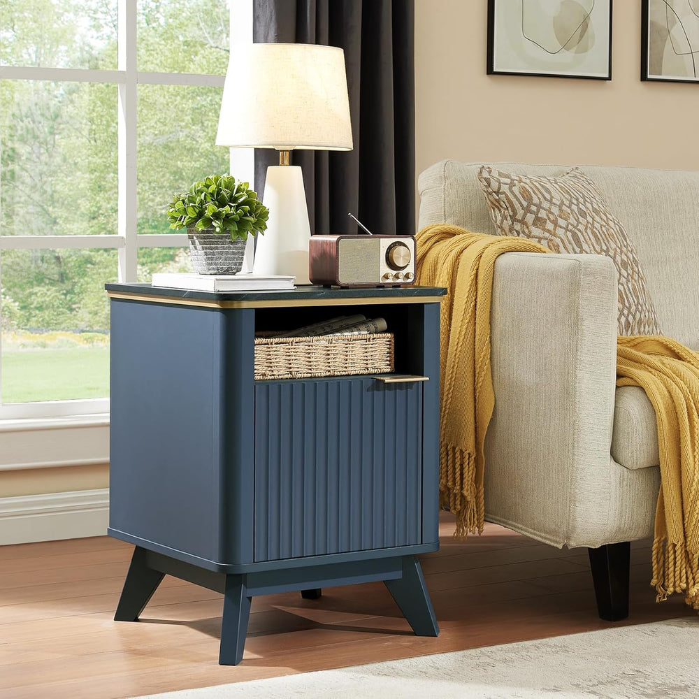 QUW Fluted Nightstands Set of 2 with Charging Station, 18" Modern Side T...