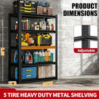 Heavy Duty Garage Shelving, Metal Storage Shelves, Adjustable 5 Tier Metal Shelving Unit, Industrial Utility Rack for Garage, Warehouse, Workshop, 12" D×27.5" W×60" H, Black