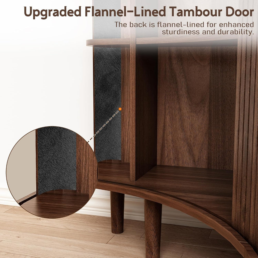 wanan Wood Fluted Corner Cabinet with Built-in Outlets, Triangle Storage Cabi...