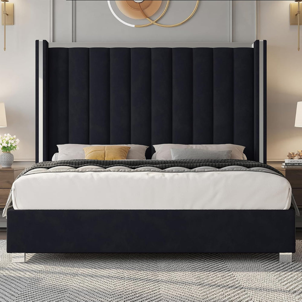 Jocisland Queen Upholstered Bed Frame with 58" Tall Headboard,Black