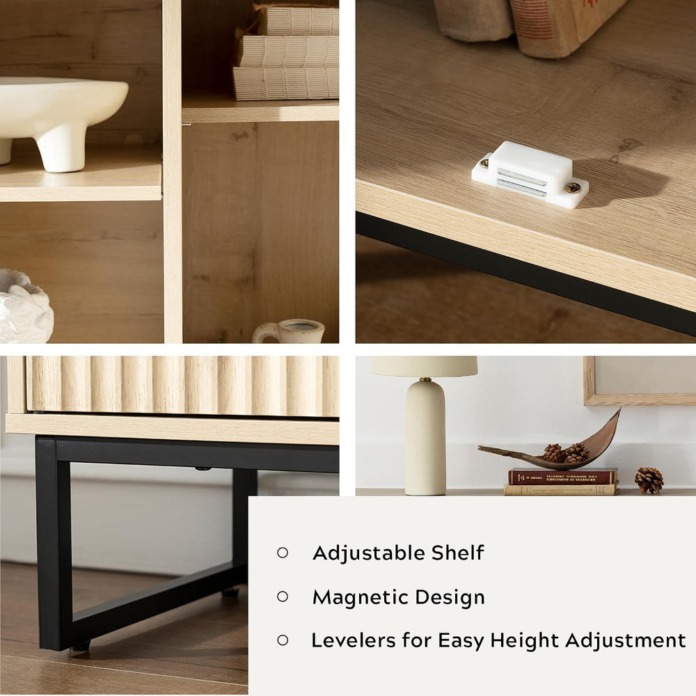 Fluted Storage Cabinet with 3 Doors, Sideboard Buffet Cabinets with Adjustabl...