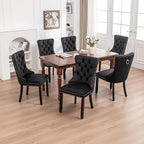 Mid Century Modern Dining Chair Set of 6 Velvet Upholstered Dining Accent Chair Farmhouse Dining Chairs with High Back and Nailhead Trim for Kitchen, Living Room, Bedroom (Black)