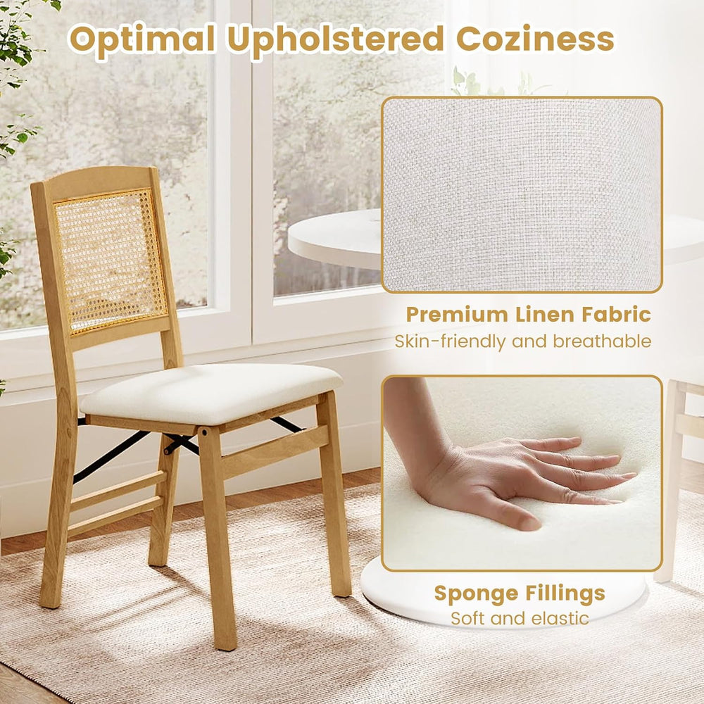 GIANTEX Folding Dining Chairs Set of 4, Rubber Wood Kitchen Chair w/Linen Pad...