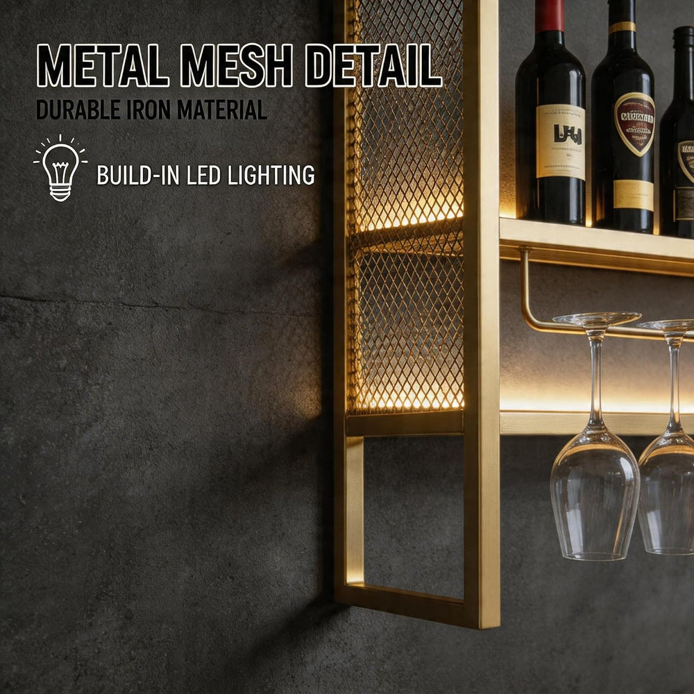 SEIFE Wall Mounted Bar Shelves with LED Lights, 3-Tier Industrial Metal Liquo...