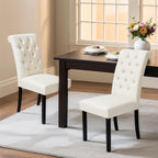 CHUN YI Dining Chairs Set of 2, Button Tufted Upholstered Fabric Dining Room Chairs with Solid Wood Legs and Curved Back, Parsons Side Chairs for Kitchen, Ivory White