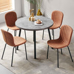 Dining Chair Set of 4, Upholstered PU Leather Seat with Black Metal Legs,Modern Comfortable Kitchen Chair, Curved Backrest Dining Chair for Dining Room Living Home(Mid-Century Brown)