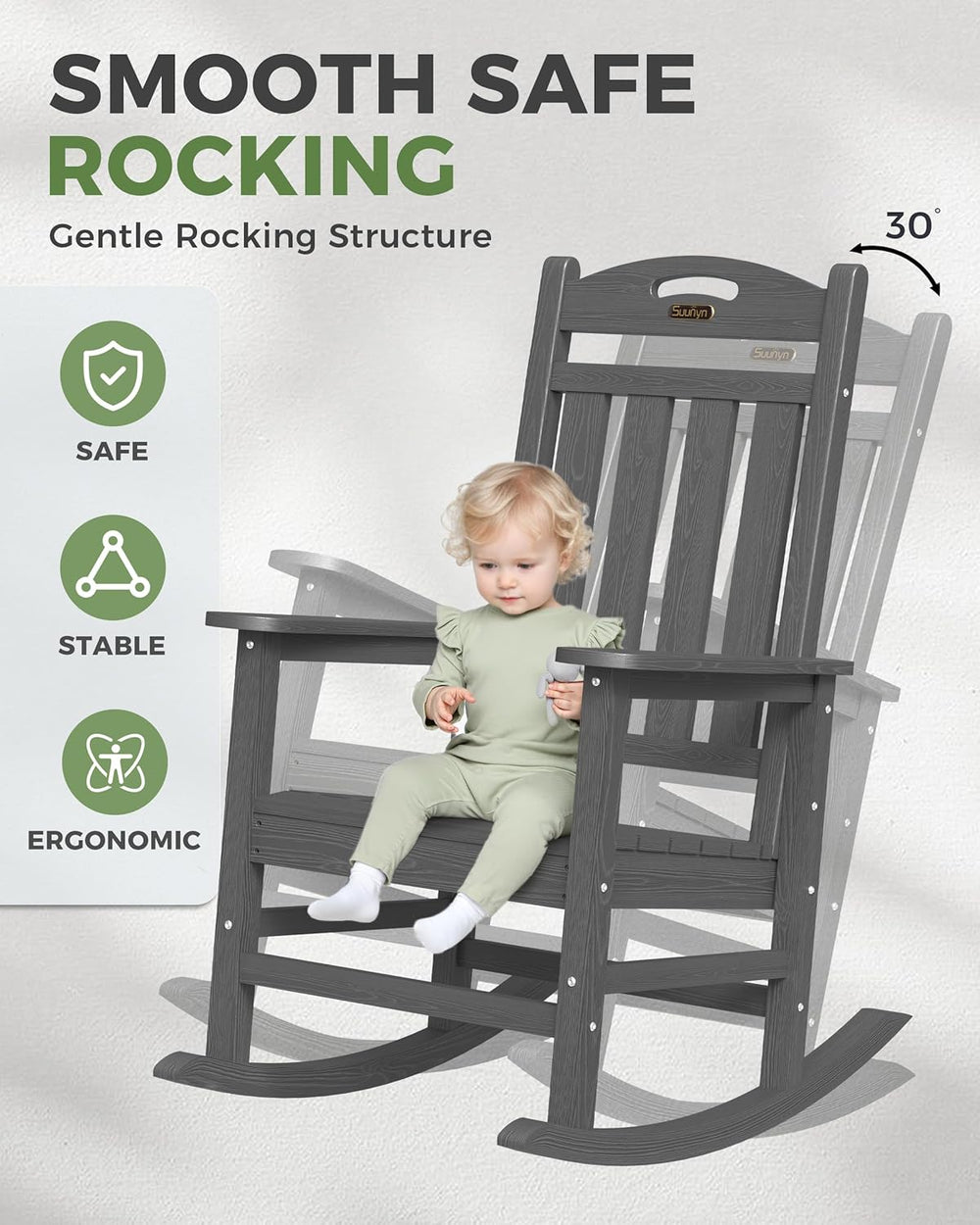 Oversized Outdoor Rocking Chair, HDPE All Weather Resistant Patio Rocking Cha...