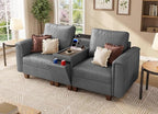 SITJOY 79" Faux Leather Modular Sectional Sofa with Storage, Mid Century Modern Sectional Couches for Living Room, 2 Seat Loveseat Couch and Console Table, Hidden Cupholders, Gray