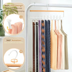 Tie Rack Hanger for Closet Upgraded 2-in-1 Tie and Belt Hanger Non Slip Tie Rack with 20 Hooks Tie Hanger Space Saving Wooden Belt Tie Organizer for Tank Tops Bras Cami Scarves, Wooden