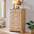 T4TREAM 6 Drawers Dresser Chests for Bedroom, 48" Tall Rustic Chset of Drawers, Wood Dressers Organizer for Bedroom, Living Room,Hallway, Natural Oak