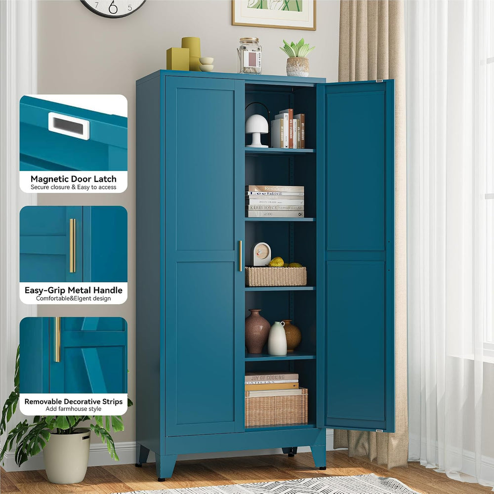 Bevivog Metal Kitchen Pantry Cupboard Cabinet, 71" Blue Storage Cabinets...