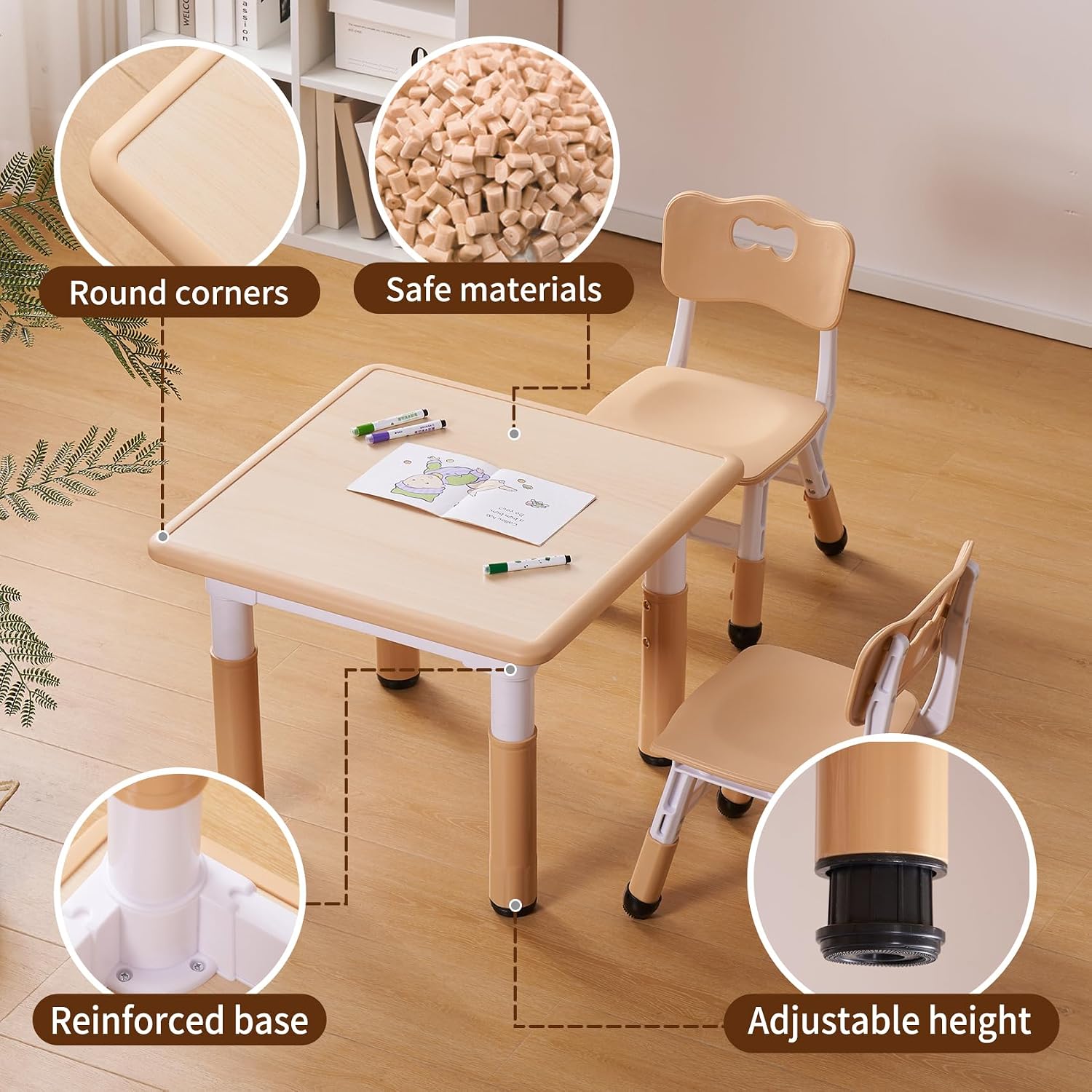 UNICOO Kids Table and Chair Set, Height Adjustable Toddler Table and Chair Set, Graffiti Desktop Multi-Activity Desk, Ideal for Kids 2-8, Classrooms/Daycares/Homes