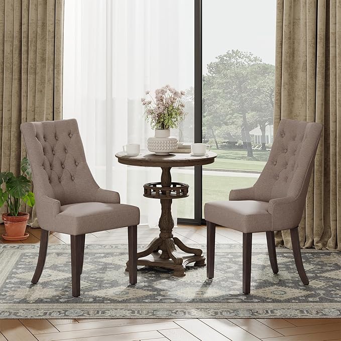COLAMY Wingback Upholstered Dining Chairs Set of 2, Fabric Side Dining Room Chairs with Tufted Button, Living Room Chairs for Home Kitchen Resturant- Taupe