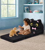 Foryoomi Kids Couch, 2-in-1 Soft Toddler Couch Fold Out with Blanket, Chair Comfy, Foldable Convertible Plush Sofa, Gifts for Kids Girl Boys, Black Cat