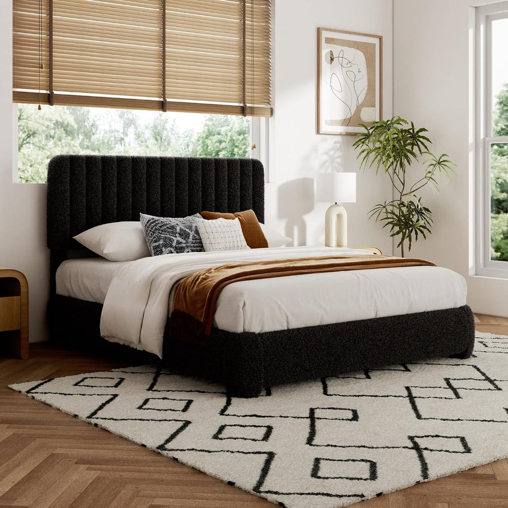Queen Size Boucle Bed Frame, Upholstered Cloud Platform Bed Frame with Adjust...