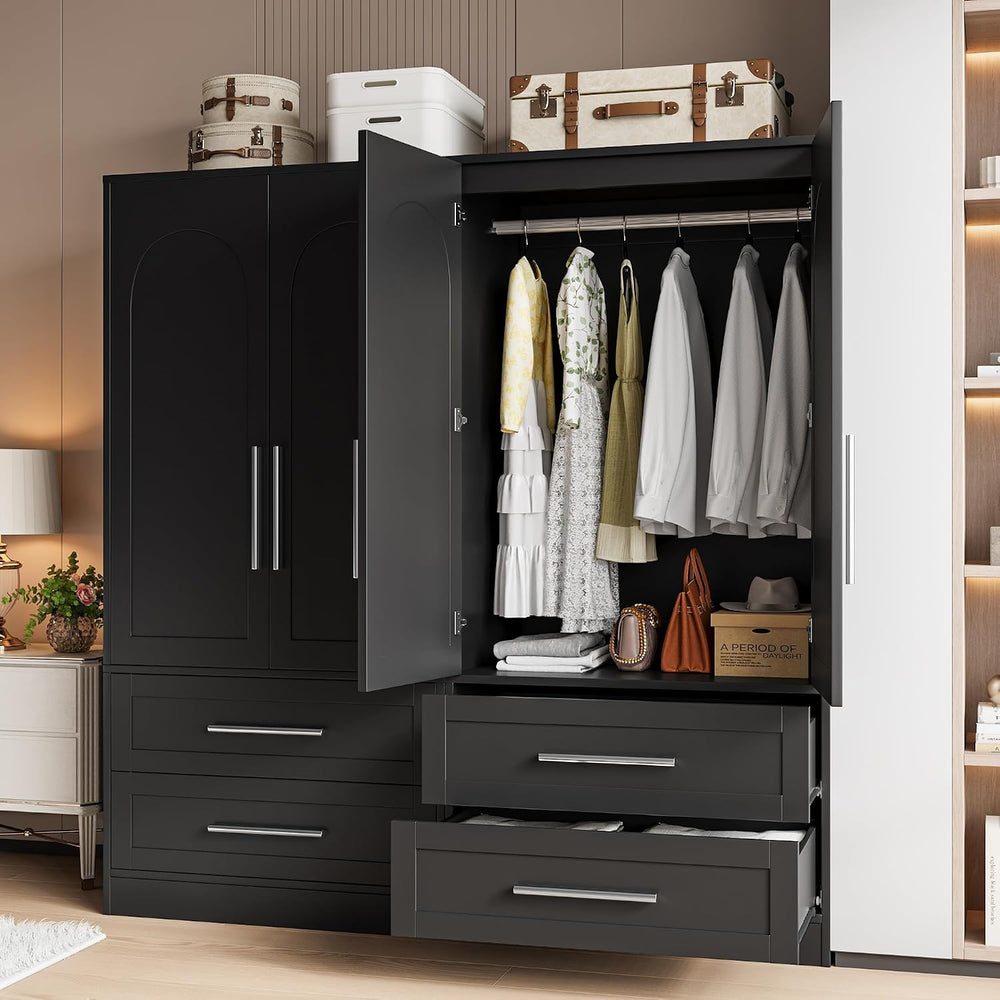 iPormis Wooden Armoire Wardrobe Closet with 2 Drawers, Clothing Storage Cabin...
