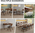 Ball & Cast Upholstered Folding Dining Chairs Set of 2, Foldable Wooden Chair 2-Pack, Portable Office-Chair for Kitchen Outdoor Activity, Easy Carry & Storage, Walnut+Grey