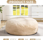 Hobestluk 6FT Bean Bag Chair Bean Bag Chairs for Adults Giant Bean Chairs with Velvet Cover, Memory Foam BeanBag Chair Fluffy BeanBag Chairs for Living Room, Bedroom- Khaki (70" x 70" x 15")