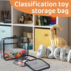 6 Pack Toy Storage Bags, Reusable Clear Board Game Storage, Waterproof PVC Organizer, Toy Storage Organizer Bags with Zipper with Name Tag and Manual Pockets Small Size