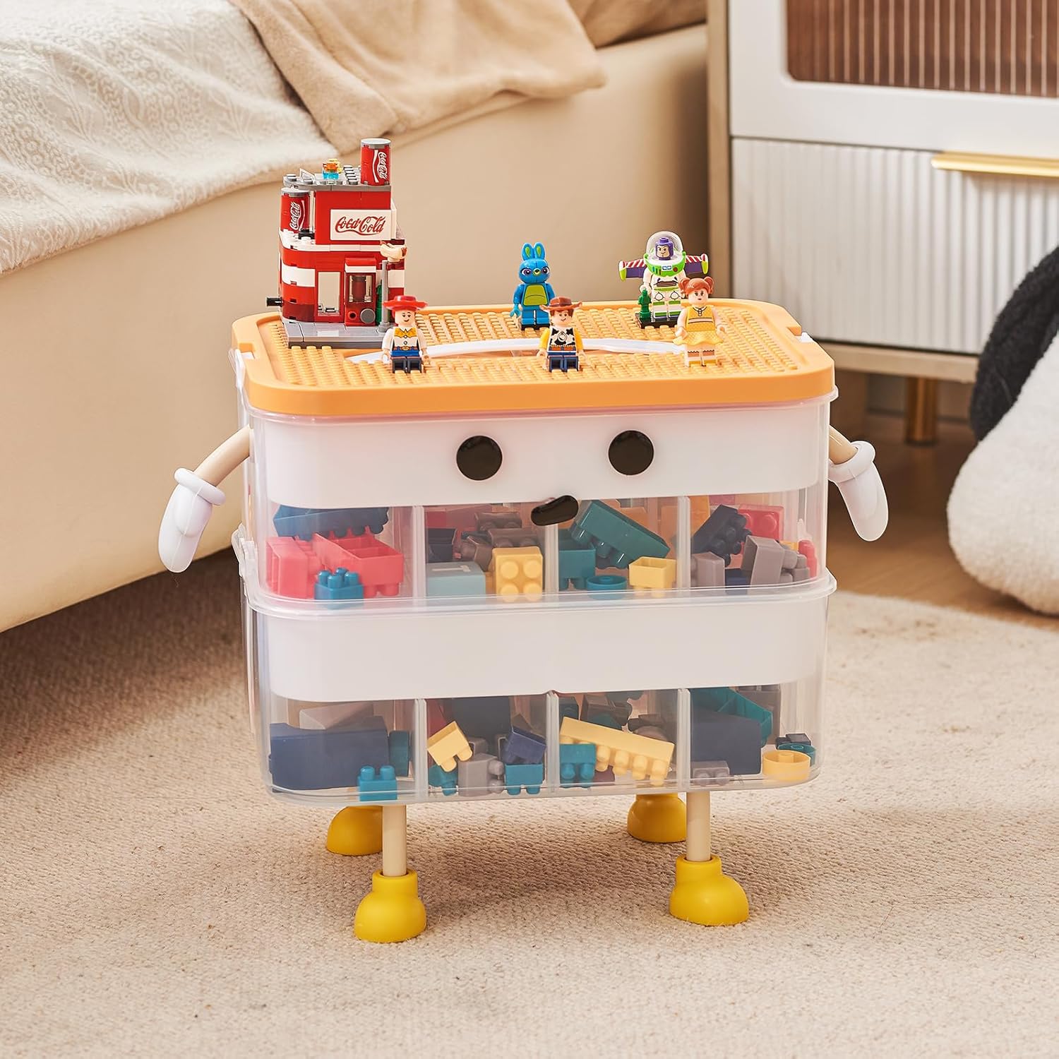 Organizers Storage Box for lego: Plastic Stackable Storage Case with Building Blocks Lids, Containers with Carrying Handle and Adjustable Grid Organizers, 2 Layer Green