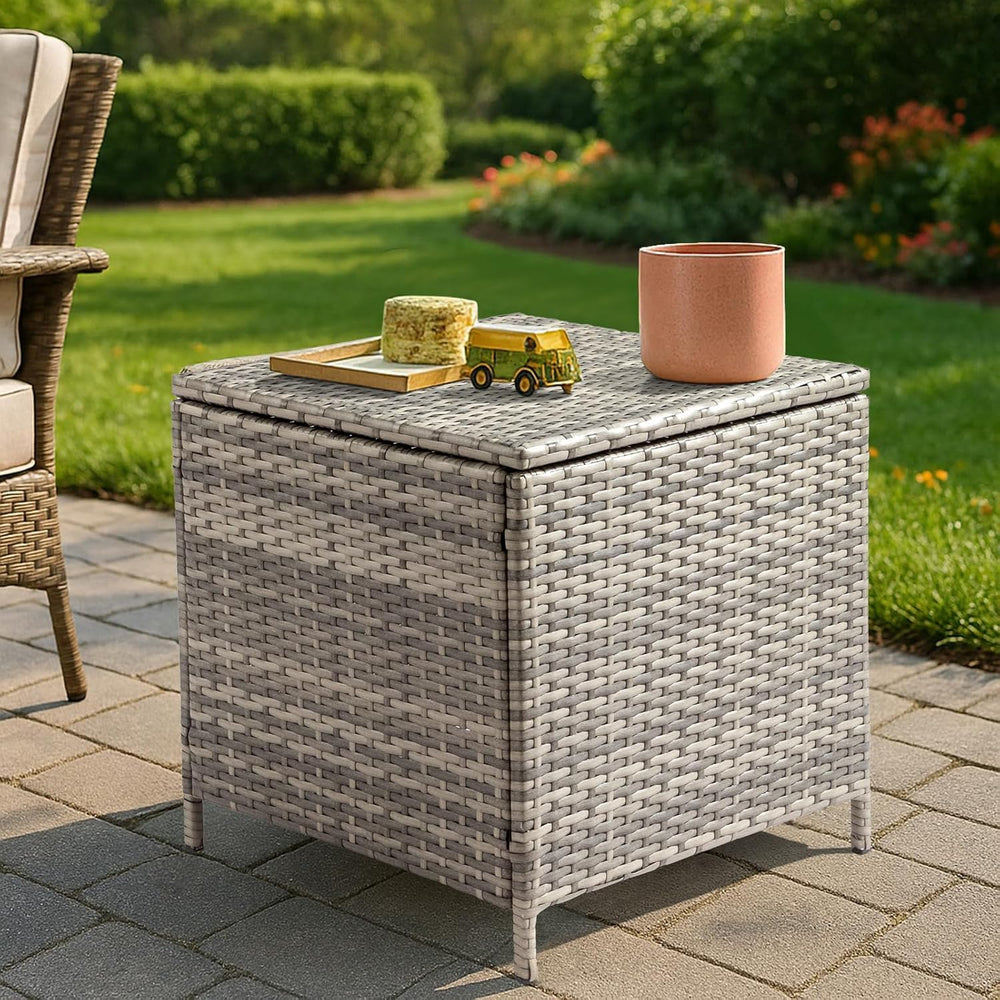 VINGLI Outdoor Side Table with Storage, 27-Gallon Patio Deck Box Outdoor Wick...