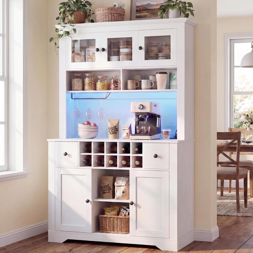 GAOMON 69" Pantry Cabinet with LED Light & Charging Station, Kitchen...