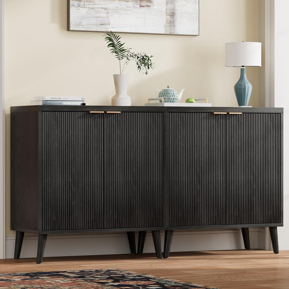 Homleke Buffet Cabinet with Storage, Modern Fluted Accent Sideboard with Door...
