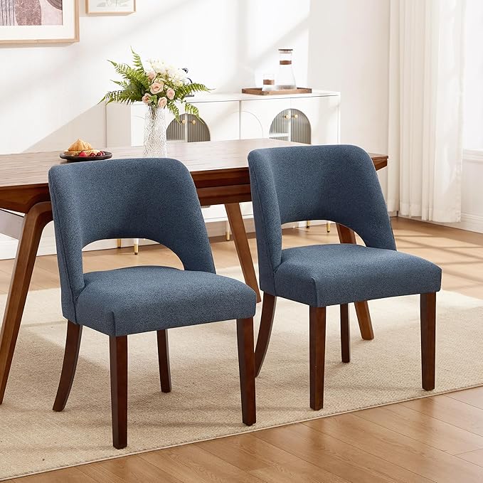 Dining Chairs Set of 2,Modern Dining Room Chairs with Thick Cushions,Upholstered Linen Fabric Kitchen Chairs for Kitchen Dining Room DARKBLUE